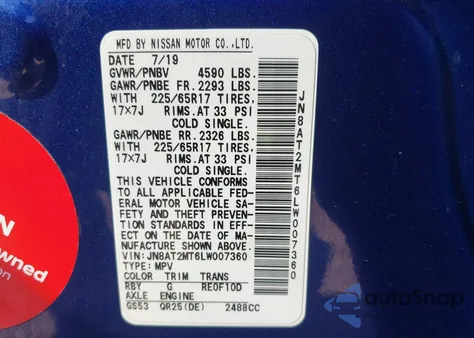 2020 Nissan Rogue S Fwd z USA, uszkodzony, nr VIN JN8AT2MT6LW007360